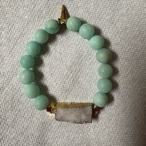 Elegant Erimish Green Beaded Stone Bracelet with Gold Accents